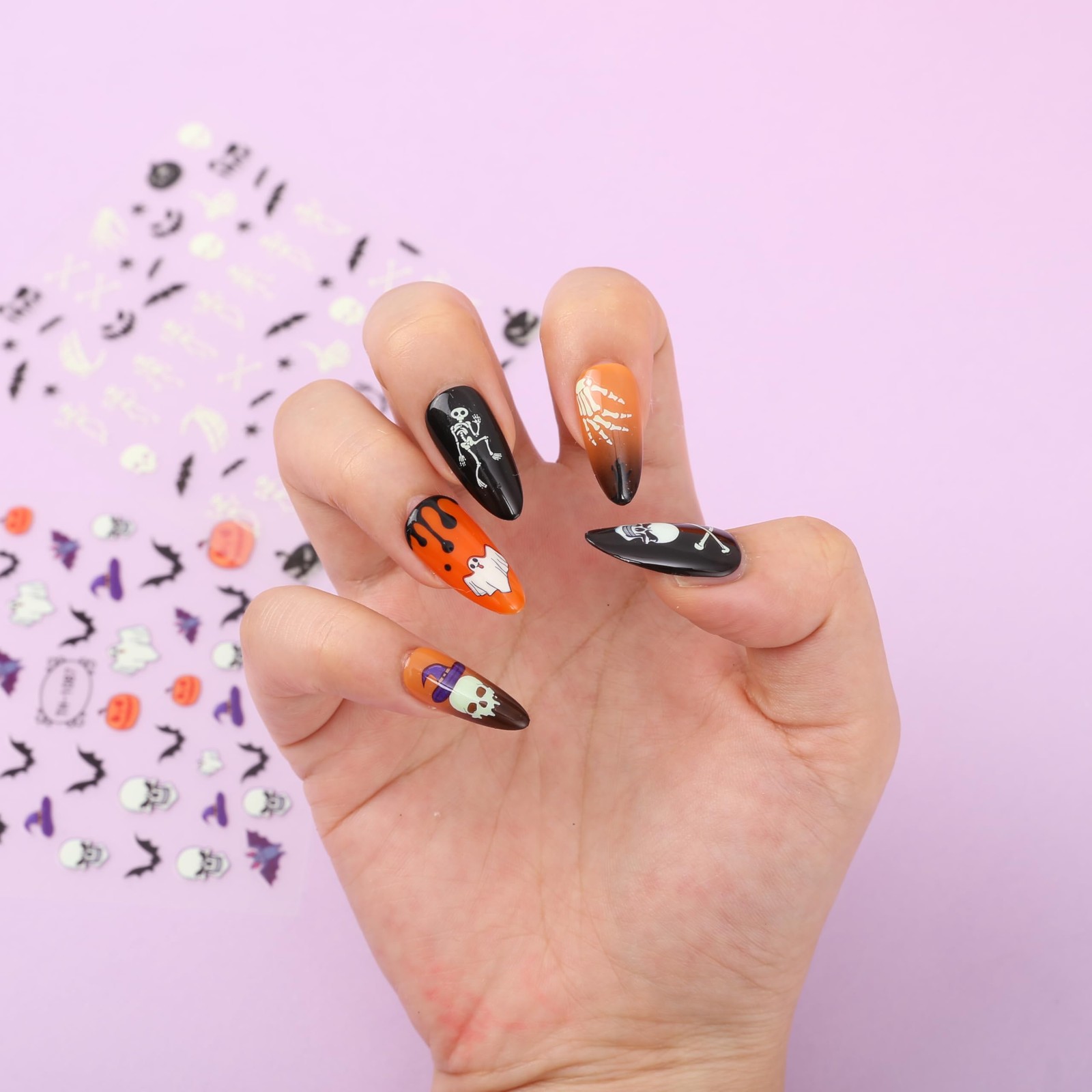 6 Sheets Halloween Nail Art Stickers, Ghost Decals 3D Horror Type1