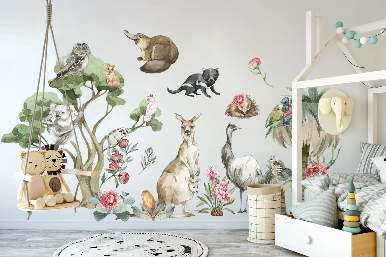Australian Animals Trees Floral Koala Eucalyptus Removable Nursery Wall Decal