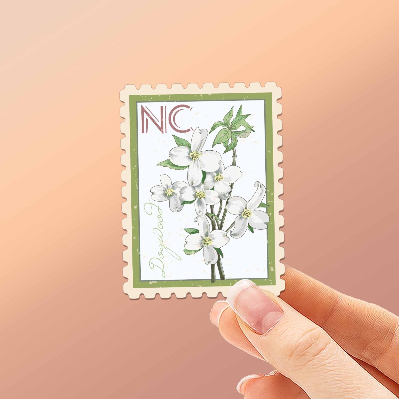 North Carolina State Flower Dogwood Sticker – NC Vintage Stamp Decal