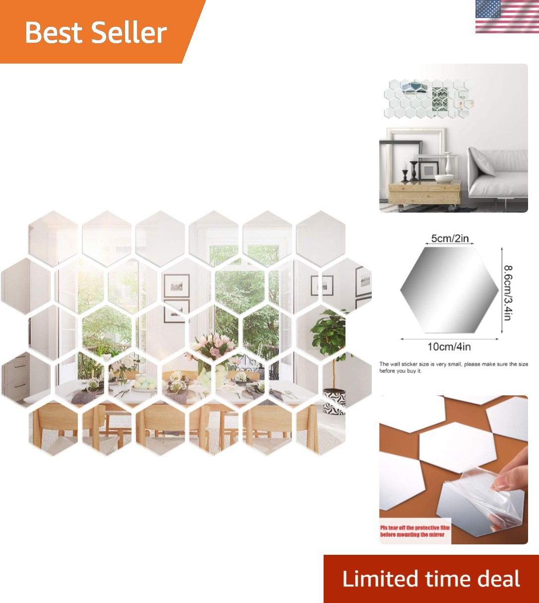 Modern 32-Piece Hexagonal Acrylic Mirror Stickers – Elegant Home Decor Solution