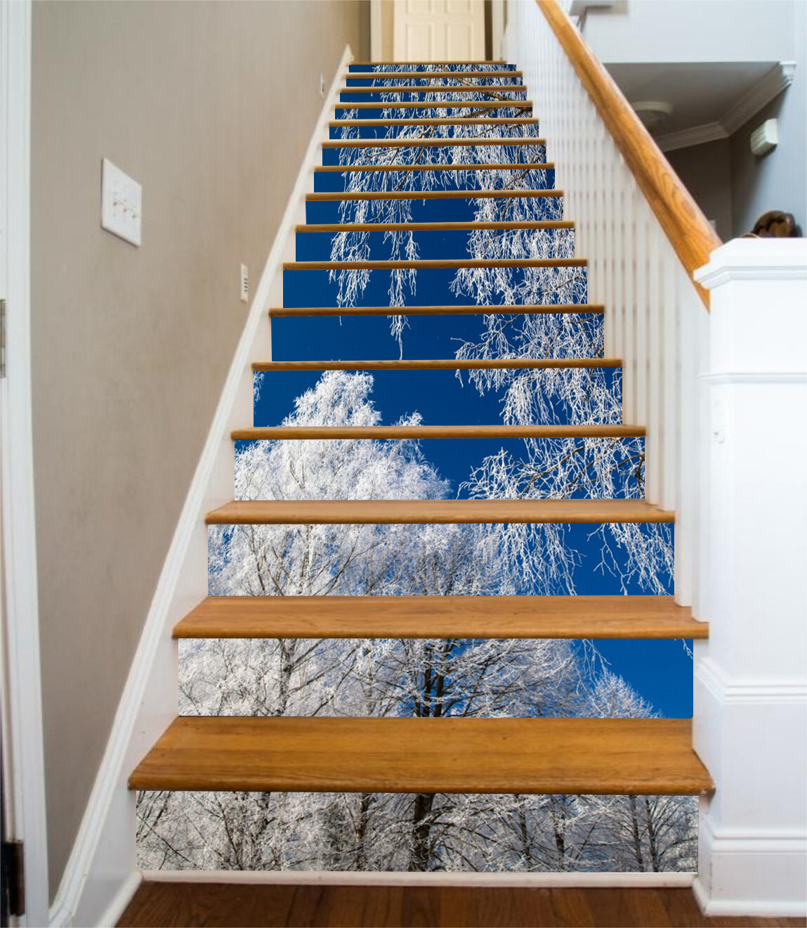 3D White Trees ZHU461 Stair Risers Decoration Photo Mural Vinyl Wallpaper Amy
