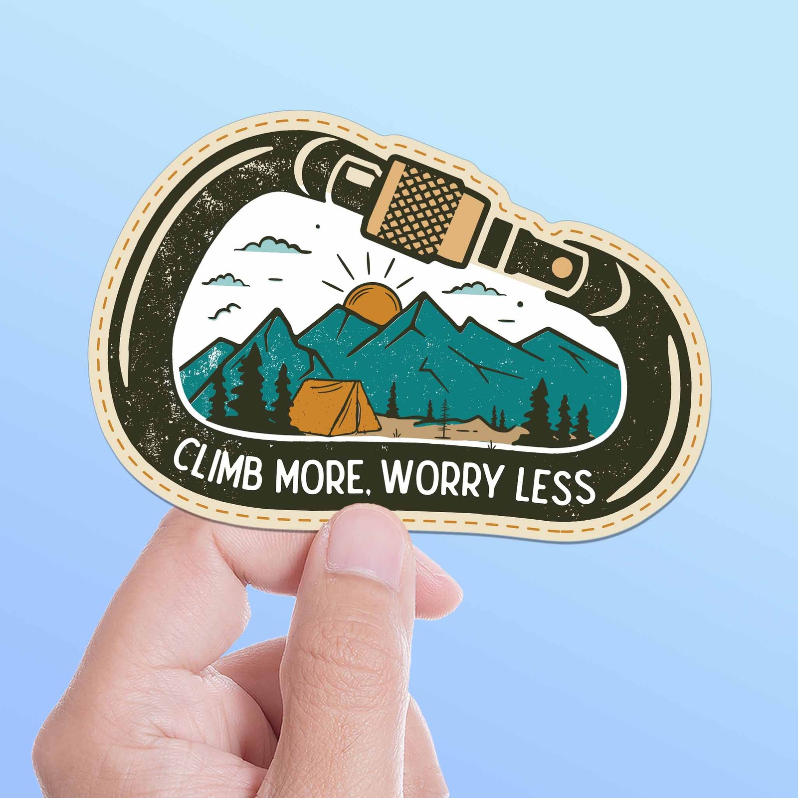 Climb More Worry Less Sticker – Cute Outdoors Decal for Water Bottle & Laptop