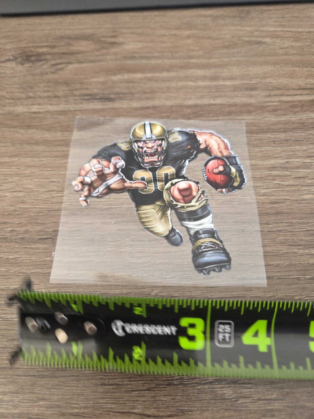 New Orleans Saints Running Football Player Raised UV DTF Decal 4in X 4in Color.