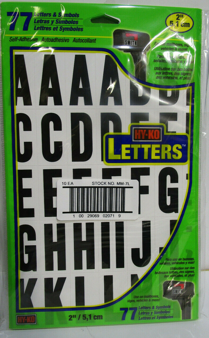 Lot of 10 Packs HY-KO MM-7L BLACK & WHITE 2" LETTERS STICK ON ADHESIVE 77PC