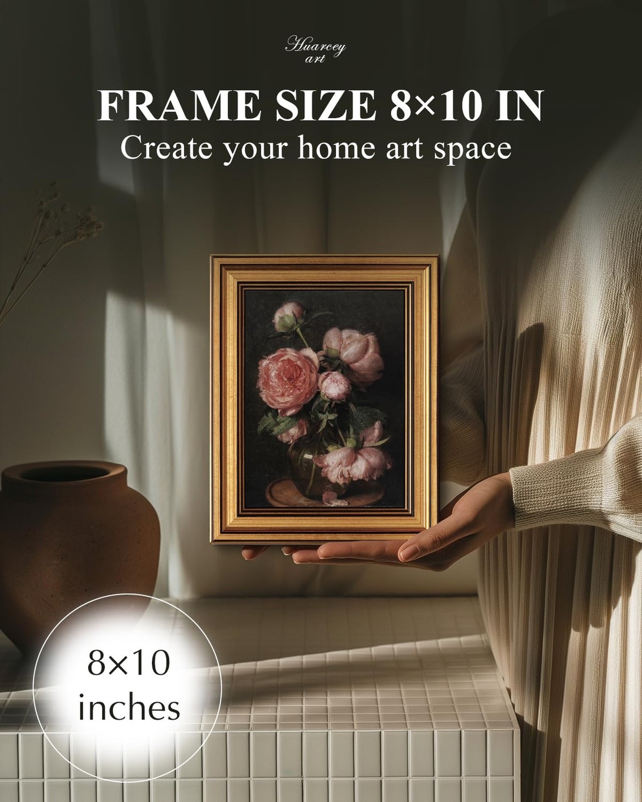 HUARCEY Framed Canvas Wall Art Prints, Bathroom Shelf Vintage Decor Aesthetic…