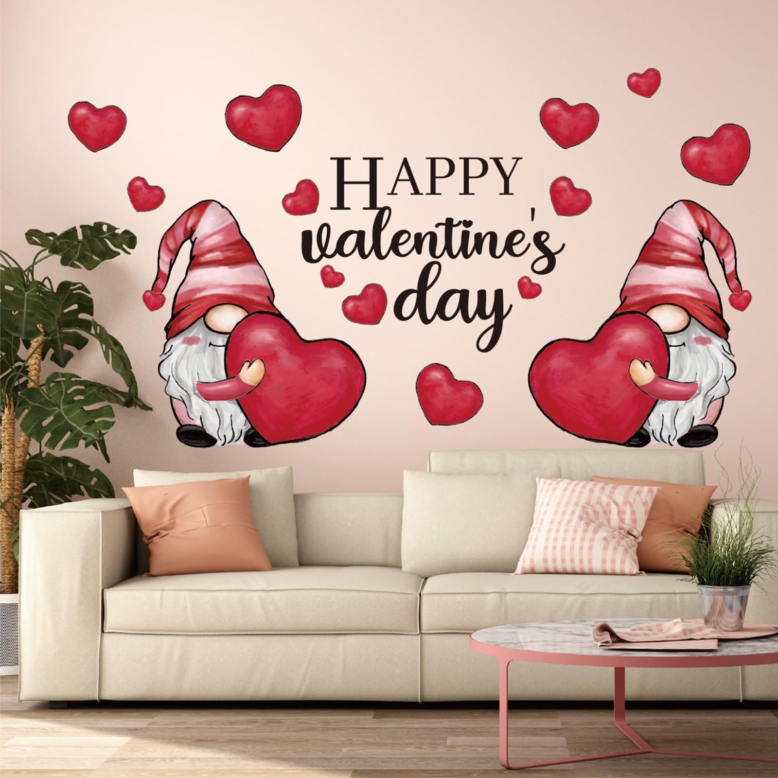 Happy Valentine's Day Wall Stickers Gnome Love Heart Wall Decals Large Room Mur