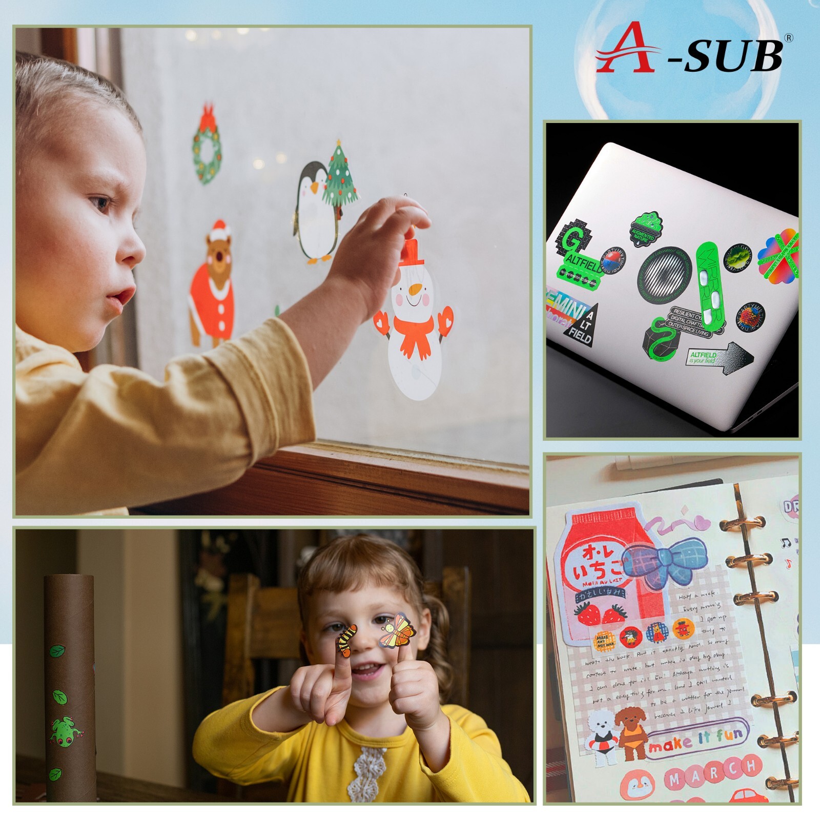 A-SUB Printable Vinyl Sticker Paper Glossy White 100 Sheet 8.5×11 Inkjet Printer