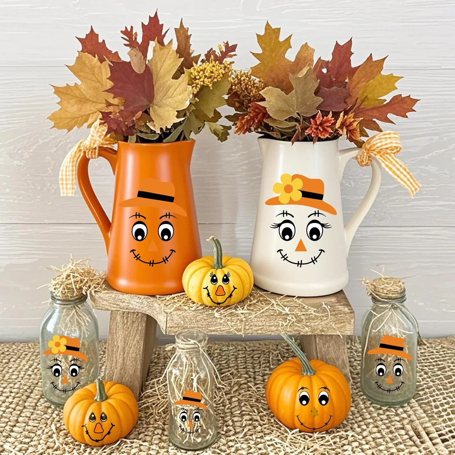 24pcs Fall Scarecrow Face Stickers Vinyl Decals Cute Autumn Scarecrow Face Stick