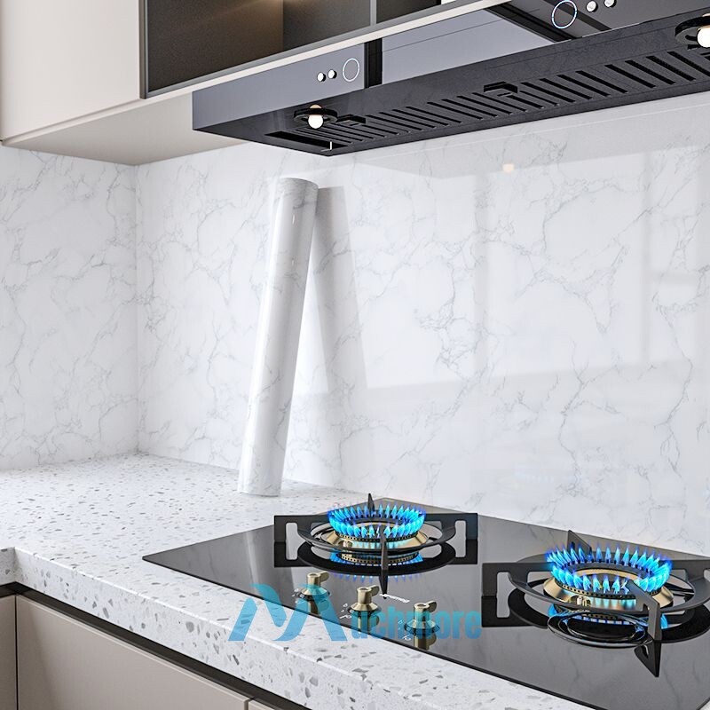 10ft Glossy White Marble Wallpaper Self Adhesive PVC Waterproof Countertop Paper