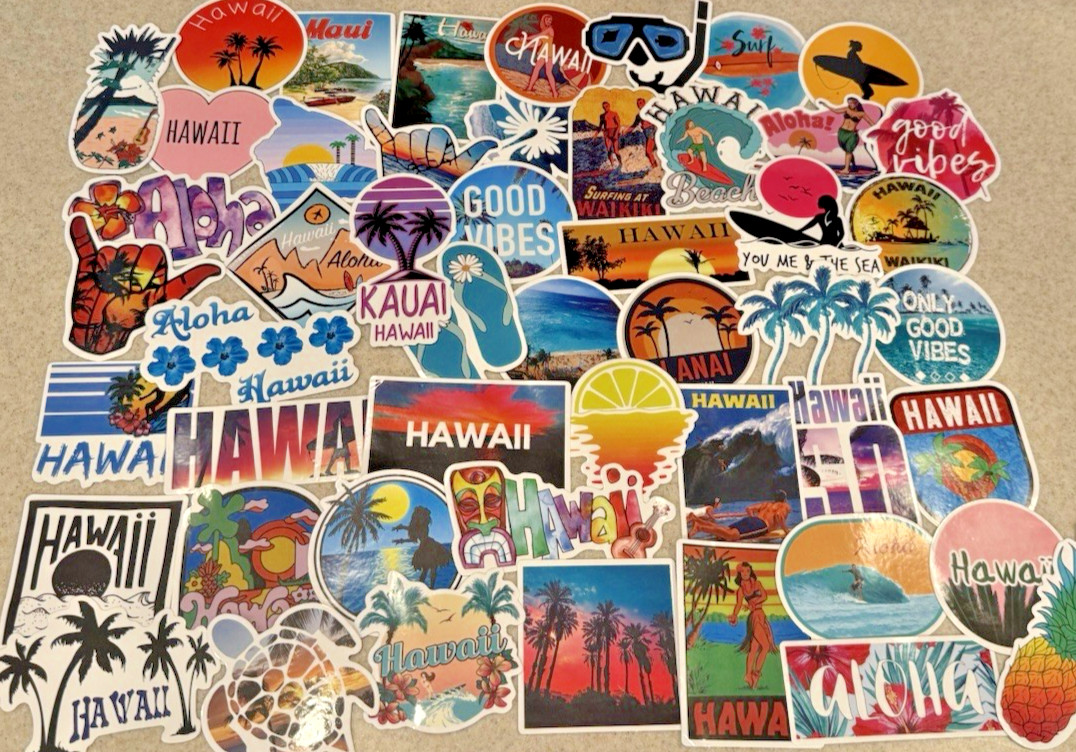 Hawaii, Surfing, Summer, Travel Stickers/Decals, NEW, Pick Your Pack of 50or100
