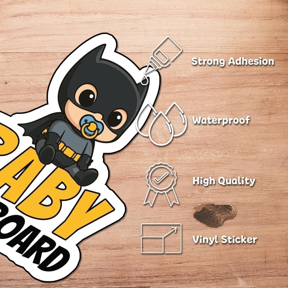 Cute Bat Hero Baby On Board Vinyl Sticker Waterproof Auto Window Truck 4.5" x 6"