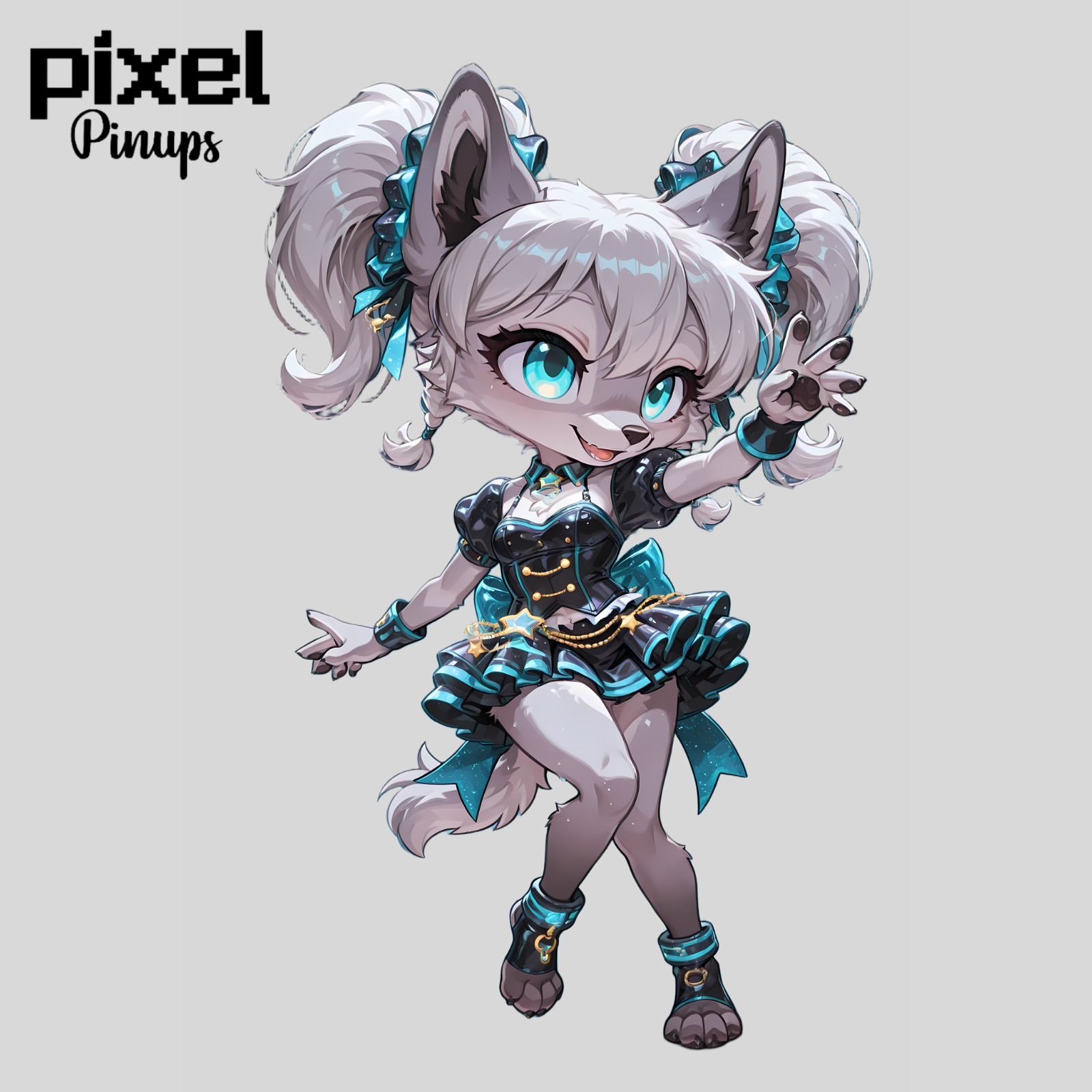 Furry Wolf Chibi Pinup Sticker 5.1" Skady Idol Stage Dance Vinyl Waifu