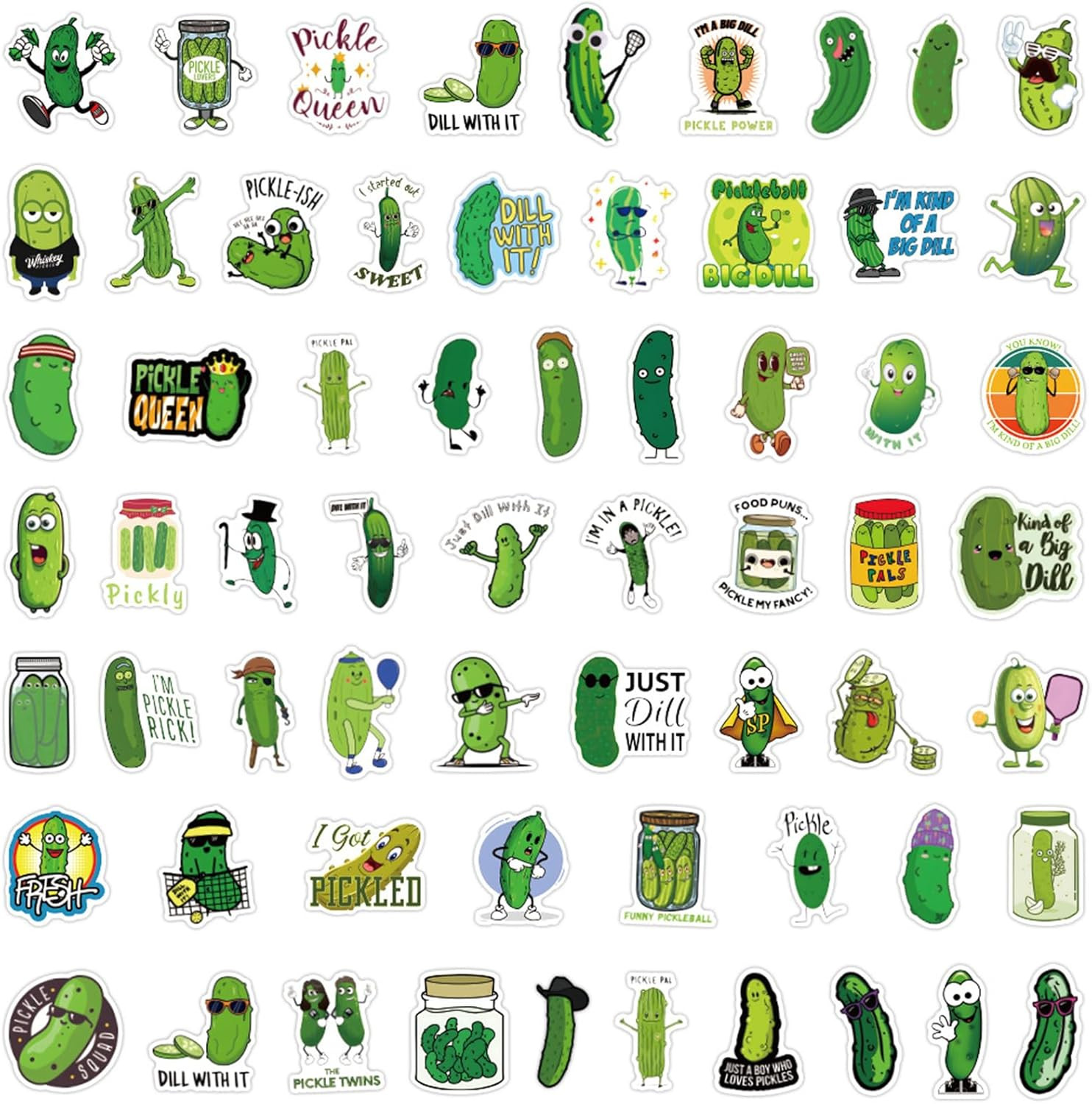 60Pcs Pickle Aesthetics Cartoon Stickers Pack Vinyl Waterproof Stickers for Wate
