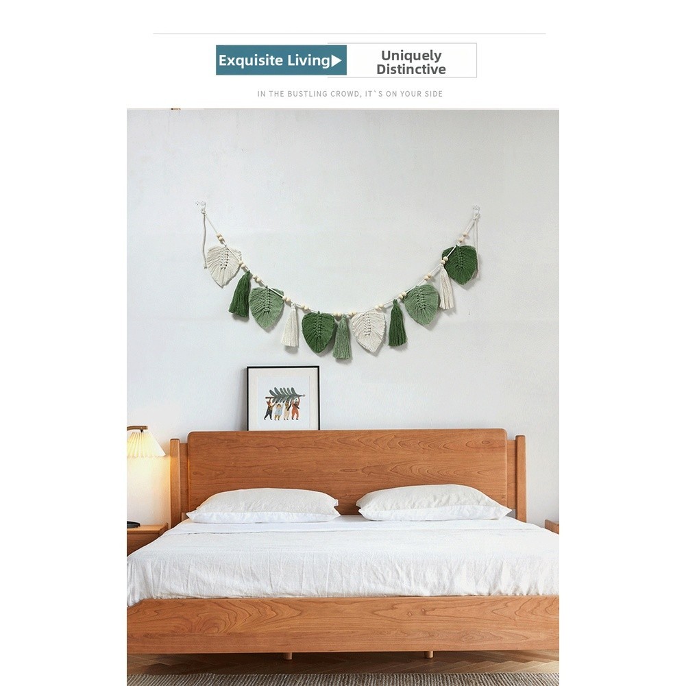 Wall Hanging Tapestry Cotton Blend Hand Woven Bohemian Leaf Fringe Decor