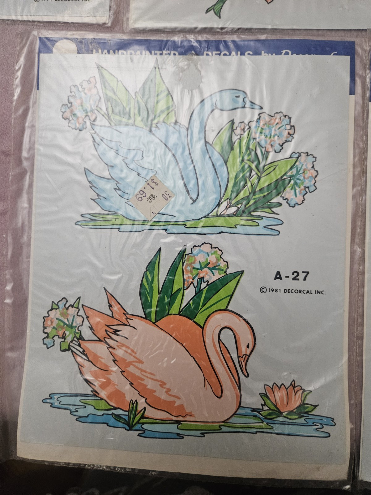 Vtg Hand Painted Decals By Decoral Owl Bird Flower Duck Swan Pineapple Lot Of 7