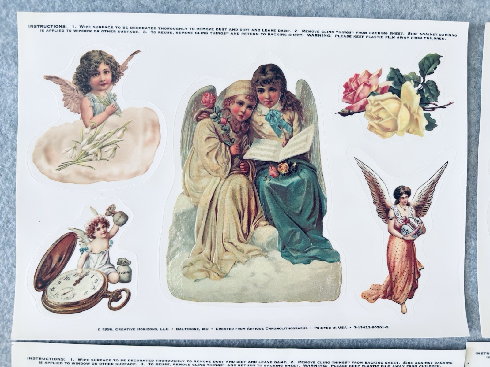 5 Sheet Window Decals Static Cling 1996 Creative Horizons Angels Cherubs Vintage