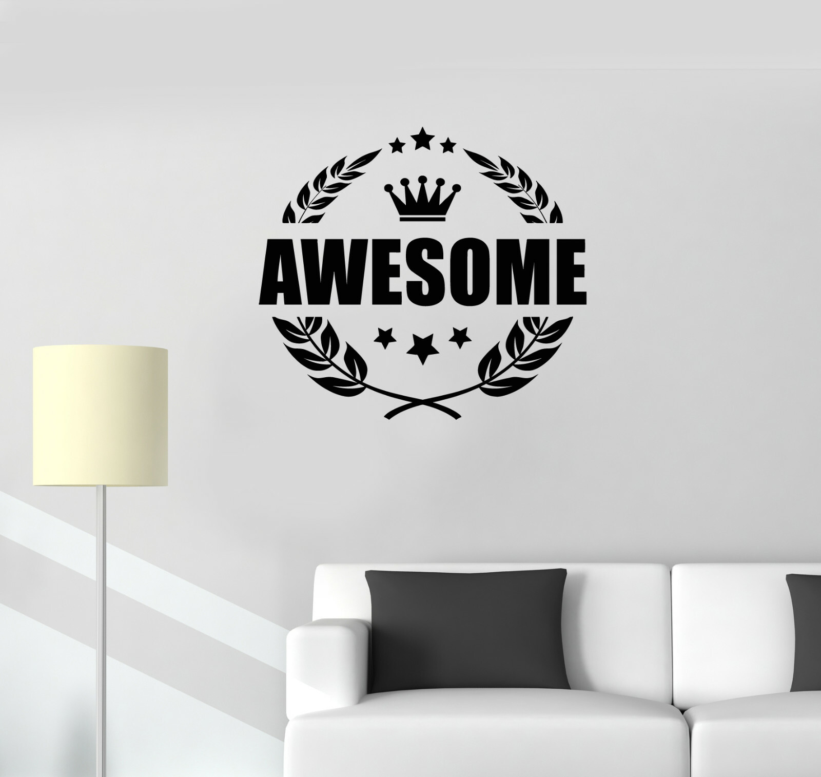 Vinyl Wall Decal Awesome Crown Word Lettering Man Cave Room Stickers (ig5672)