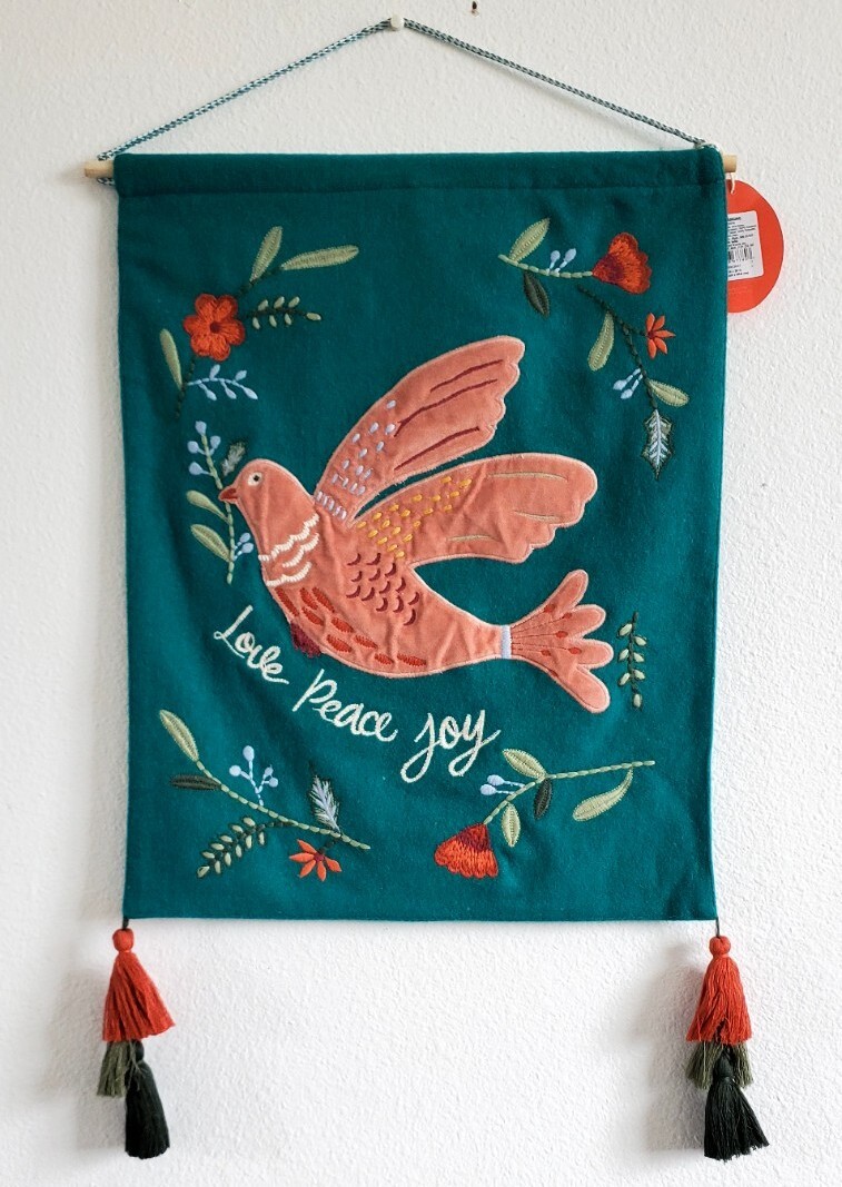 Wall Hanging Opahouse Designed with Jungalow 16” x 20”"Love PeaceJoy” Bird NWT