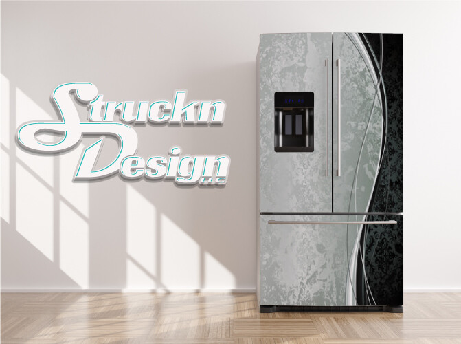 Abstract Black Silver Swirl Art Deco Fridge Freezer Wrap Side Door Vinyl Decal
