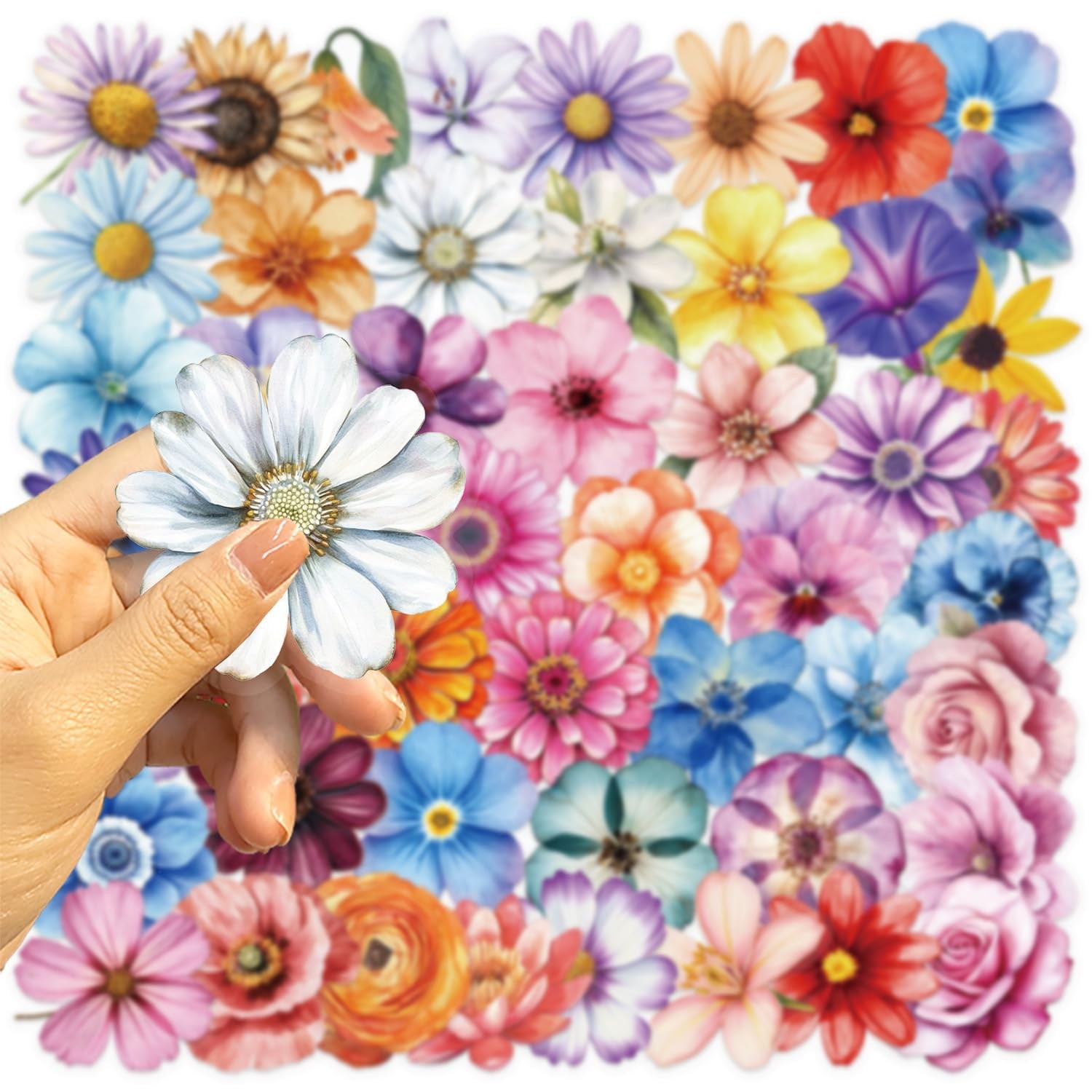 Colorful Flowers Aesthetic Transparent Stickers Pack 50PCS Natural