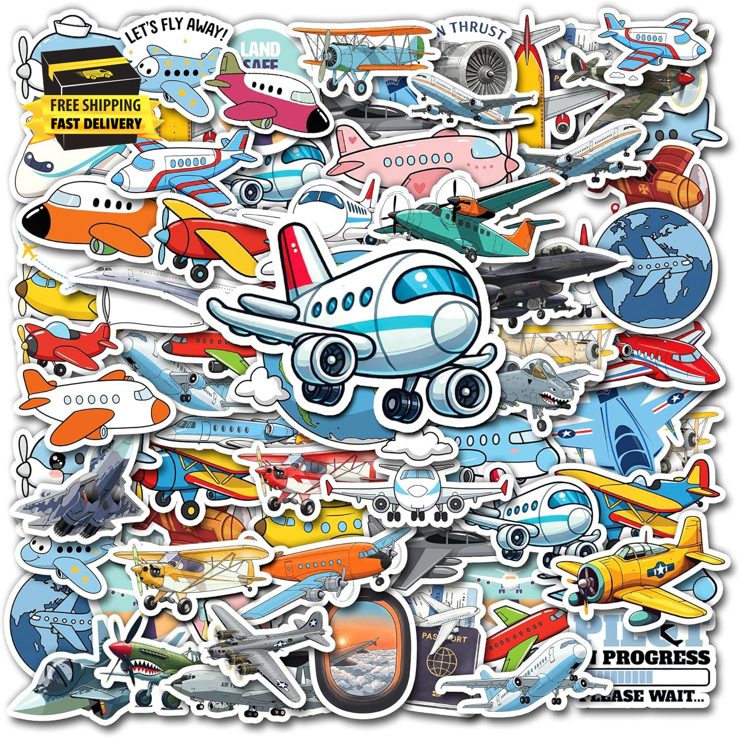 50 Pcs Airplane Vinyl Sticker Waterproof PVC Plane Decals Aircraft Stickers for