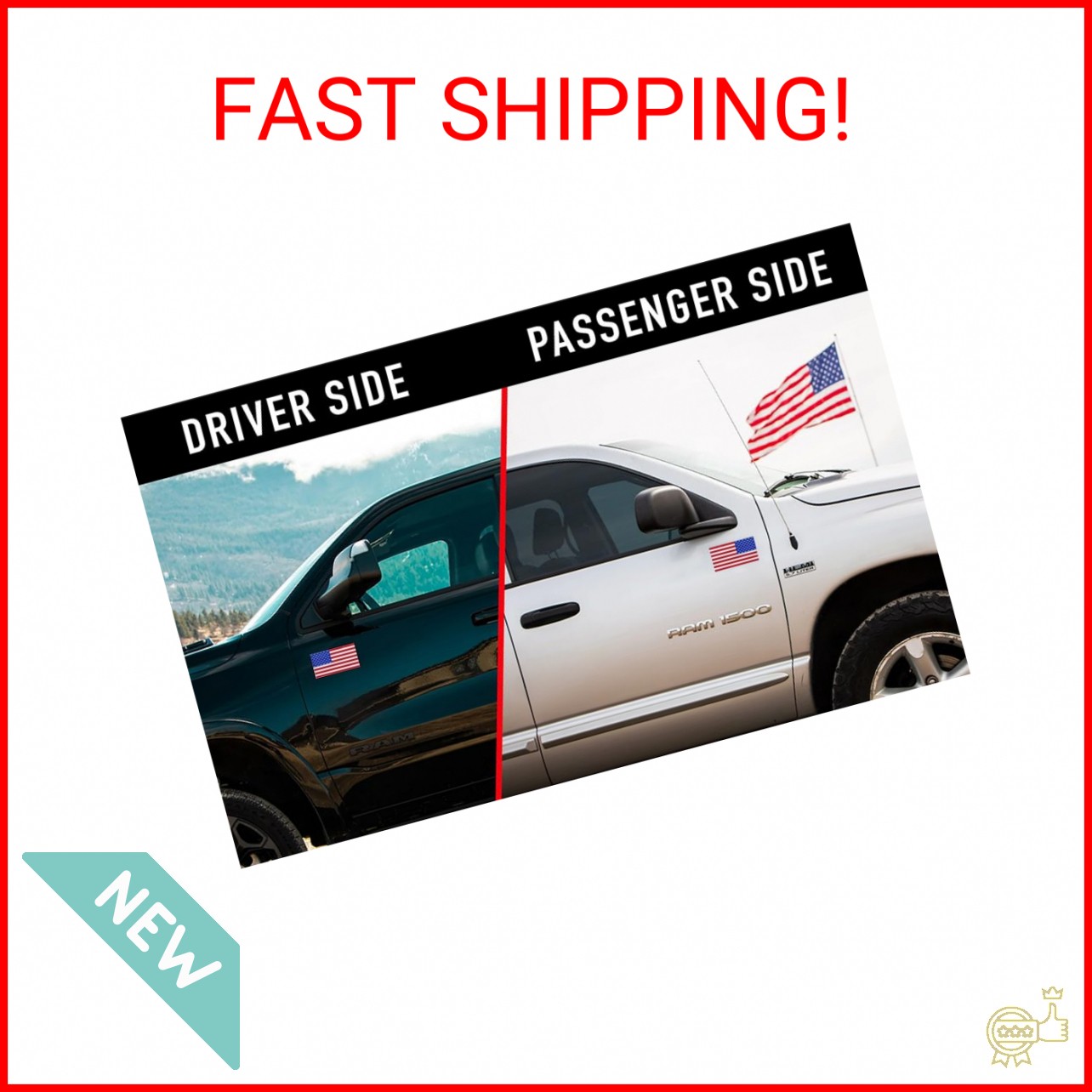 2 Pack Symmetrical American Flag Car Magnets – 6×4 inches USA Flag Magnets for B