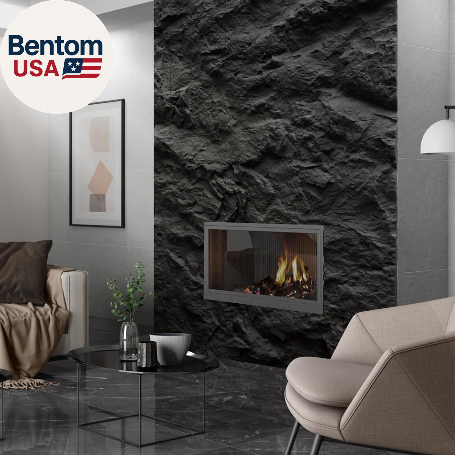 3D Faux Stone Wall Panels, 4 PCS PU Wainscoting Panel for Interior Wall Decor, C