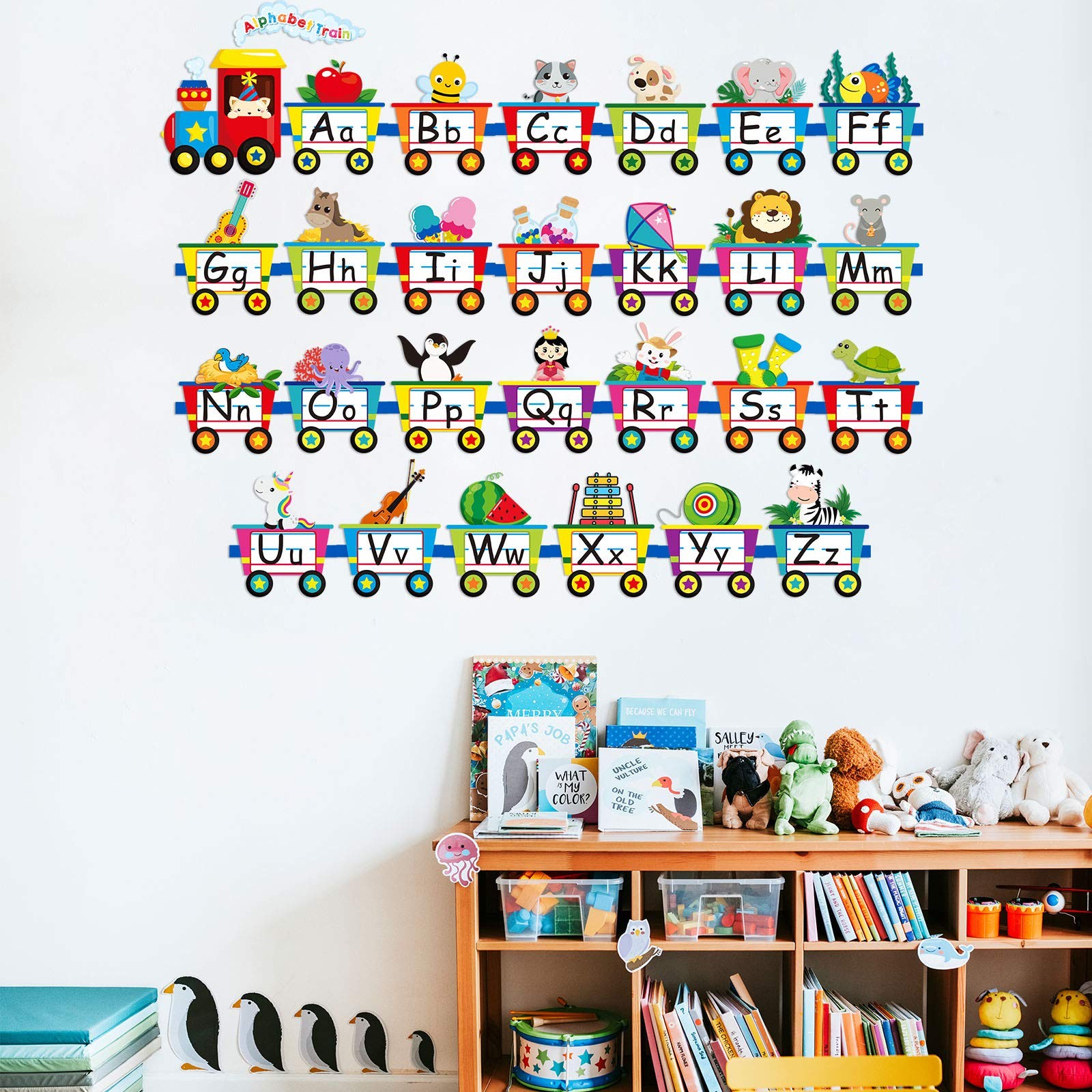 Alphabet Train Wall Decals Peel Stick Animals Alphabet Wall Sticker Early Learni