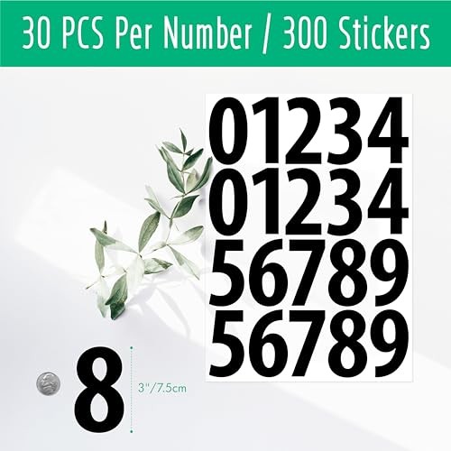 300 PCS Number Stickers Waterproof Vinyl Number Stickers Self-Adhesive 3" Black