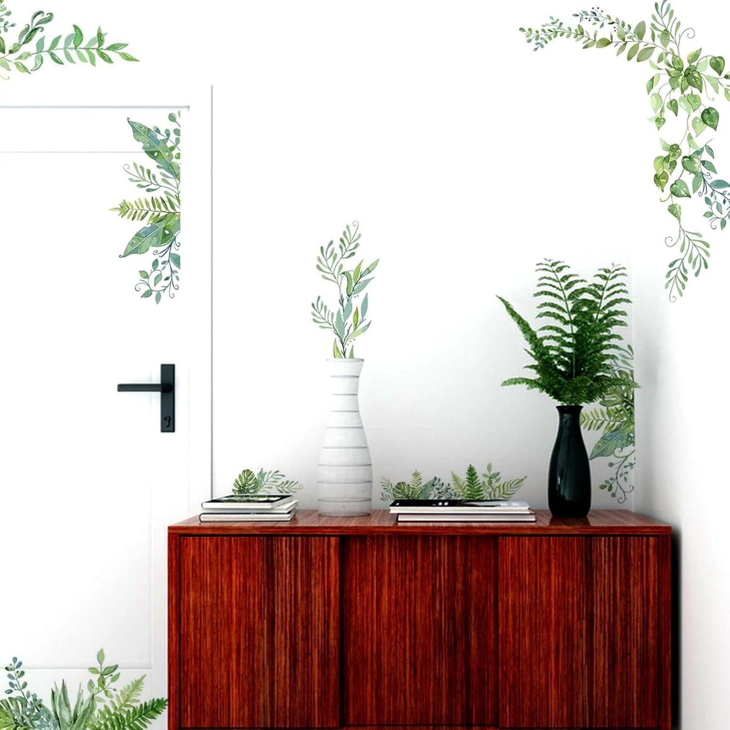 Green Plants Wall Decals 2 Sheets Vinyl Leaves Vines Removable Wall Sticker