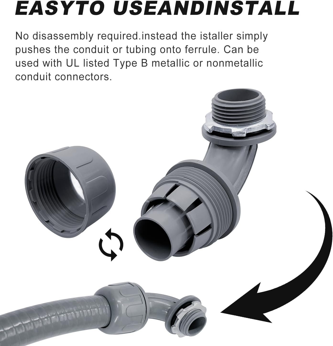 3/4 inch Liquid Tight Connector PVC Flexible Conduit Connector UL Listed Liqu…