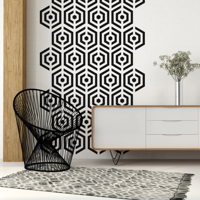 Mid Century Decals, Mid Century Decor, Hexagon Wall Decal, Hexagon Wall Art