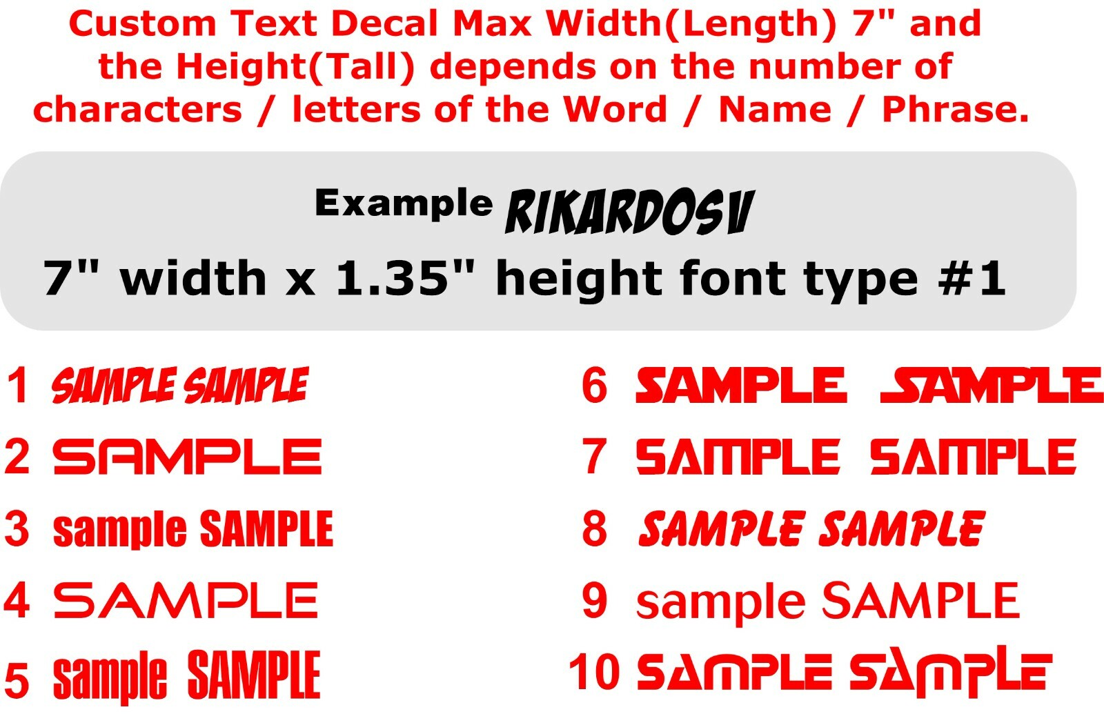 Custom Text Decal Sticker Lettering name Vinyl DieCut 7" Personalized Car decals