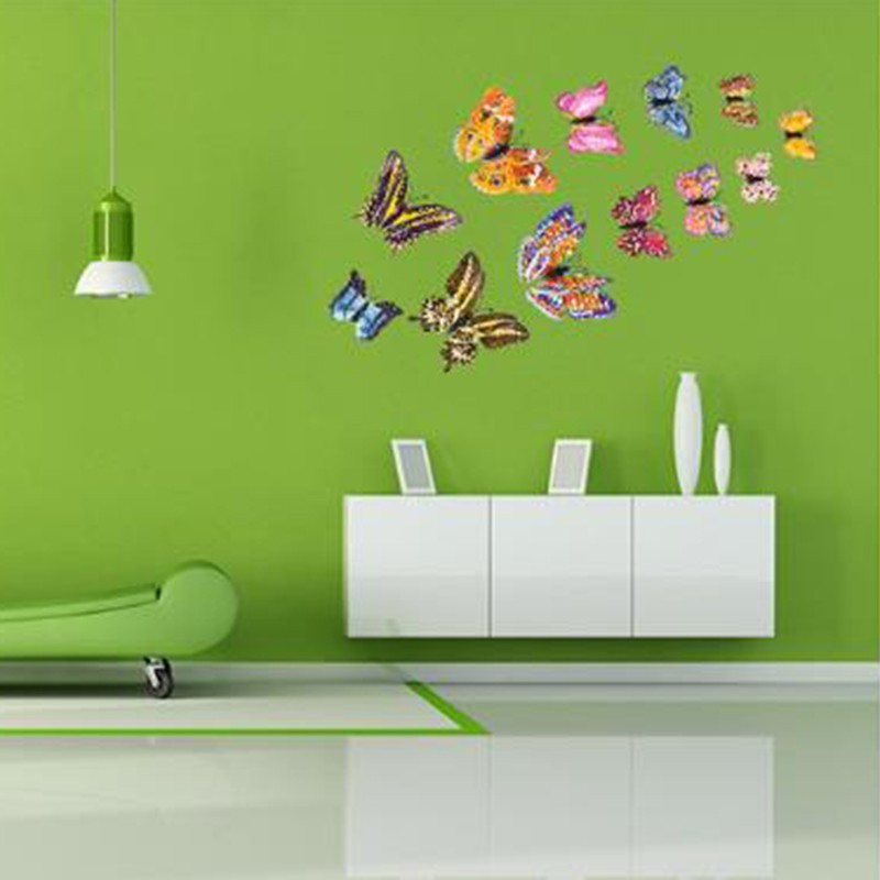 12Pcs – 3D/Luminous Butterfly Wall Stickers Double Layer Decals Home Art/ Decor