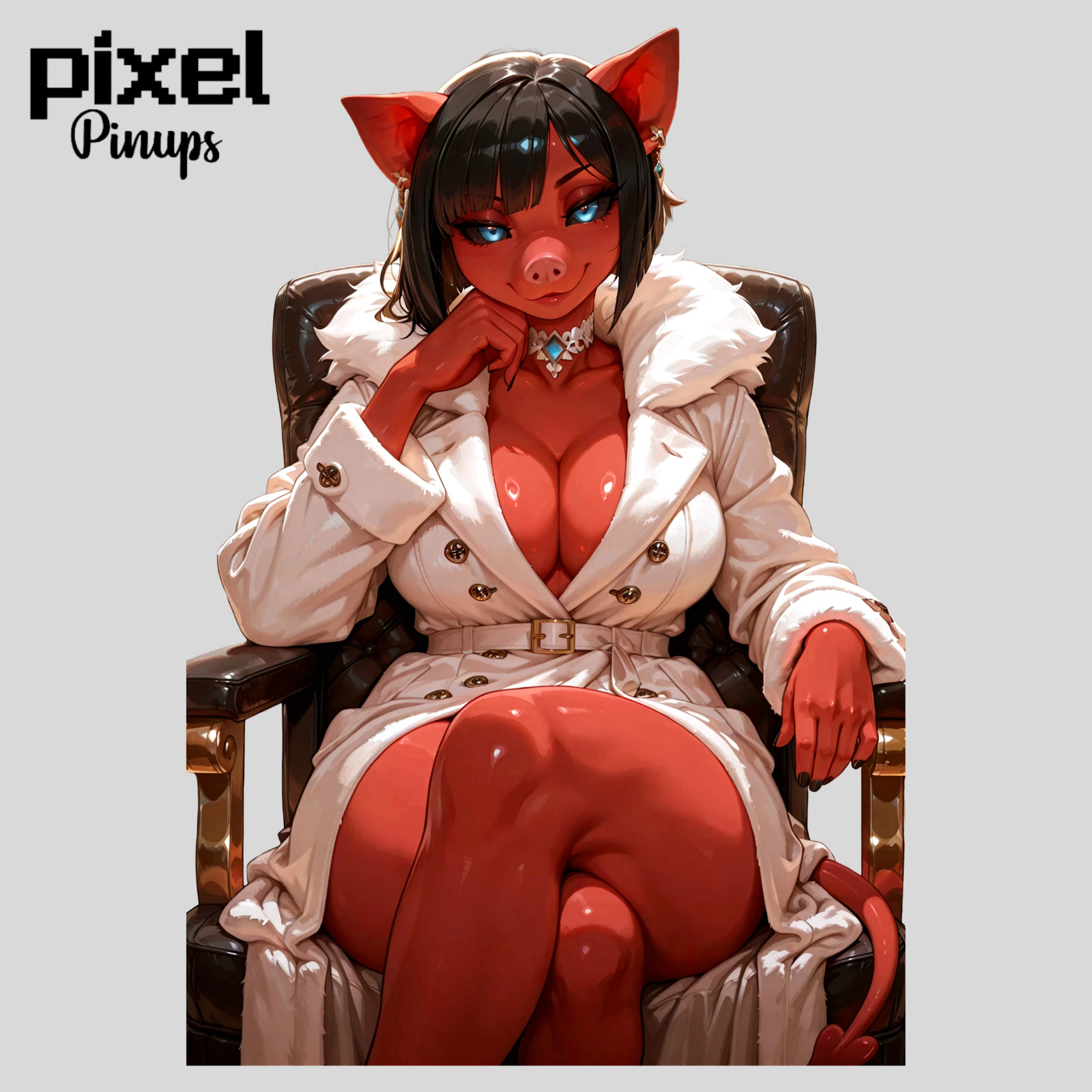 Furry Sow Pig Girl Demon Succubus Pinup Sticker 5.1" Coat Curvy Vinyl Waifu