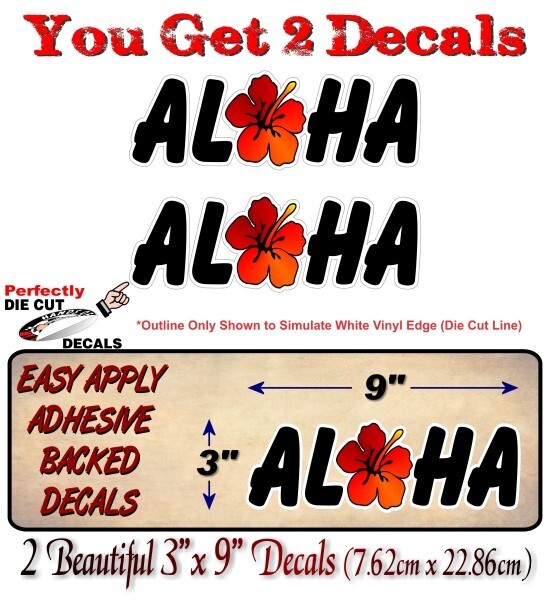 2- 9" ALOHA Hawaii Hibiscus Vinyl Sticker Decals Hawaiian Tiki Party Decor