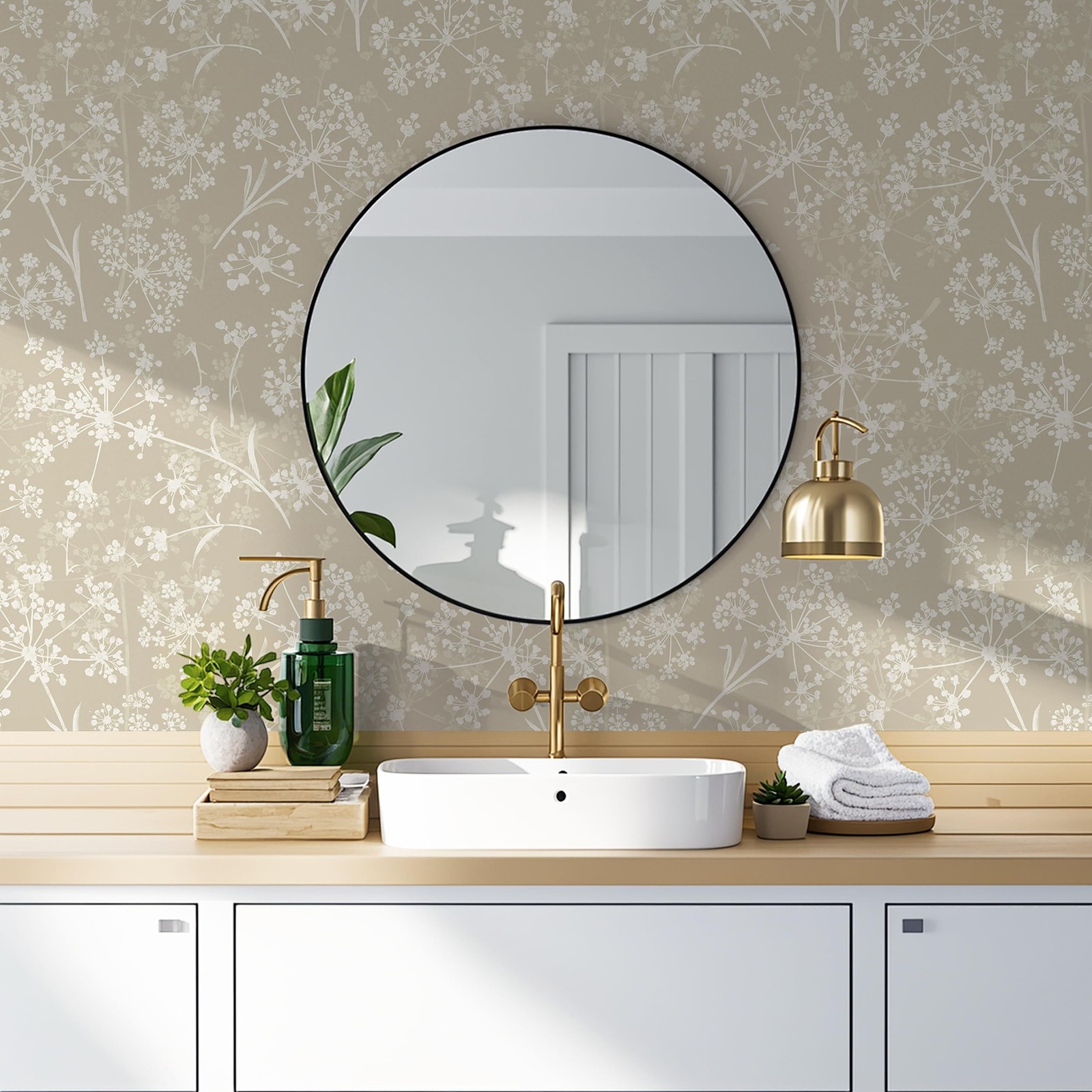 Safiyya Peel and Stick Wallpaper Floral Contact Paper 78.7" x 17.3" Beige Wal…