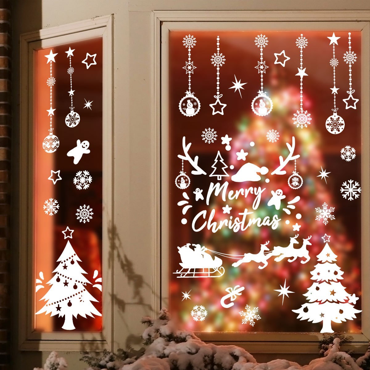 Reusable Holiday Window Clings 4PCS Snowflake Reindeer Tree 7.87×11.81in PVC