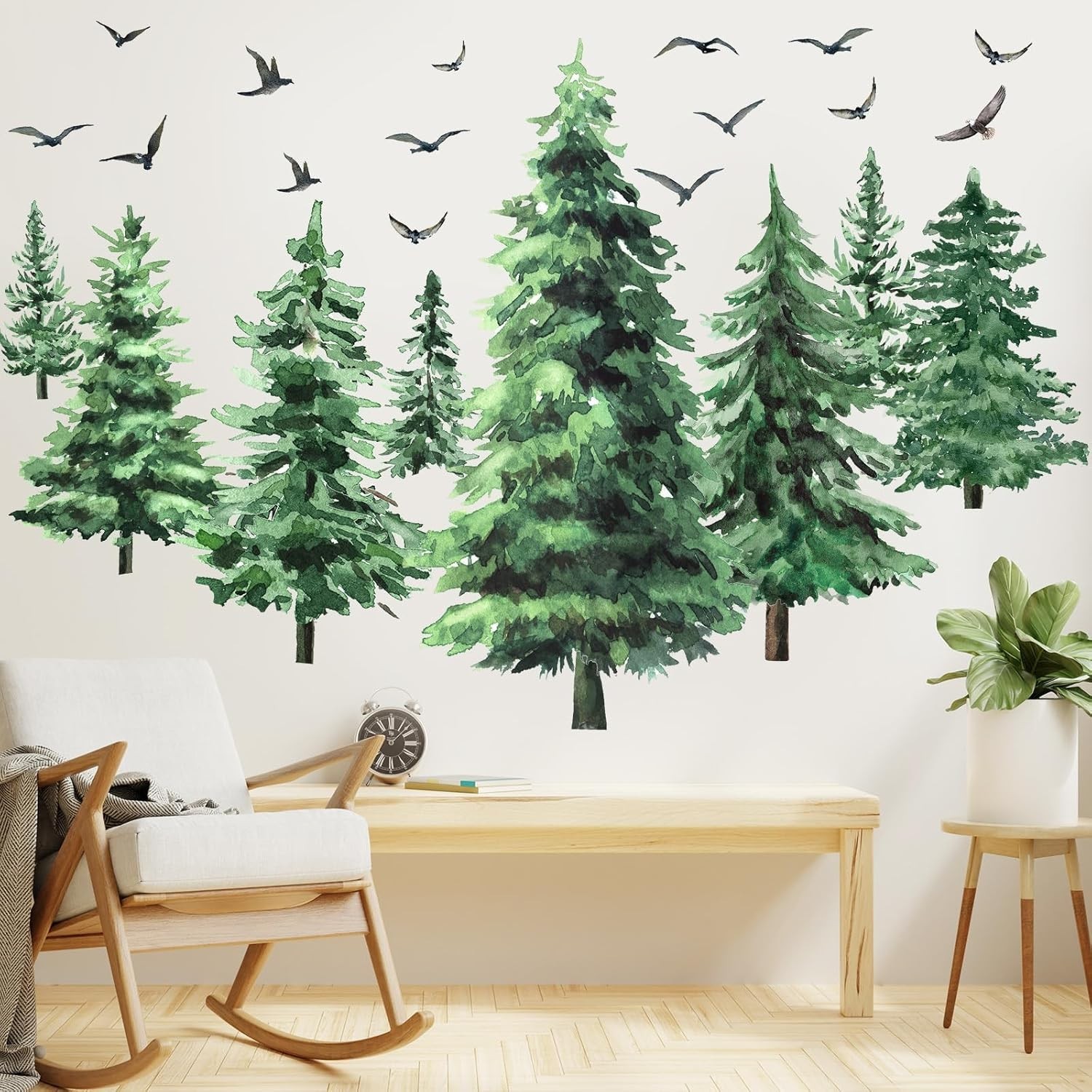 Watercolor Pine Tree Wall Decals Large Peel and Stick Forest Wall Deca…