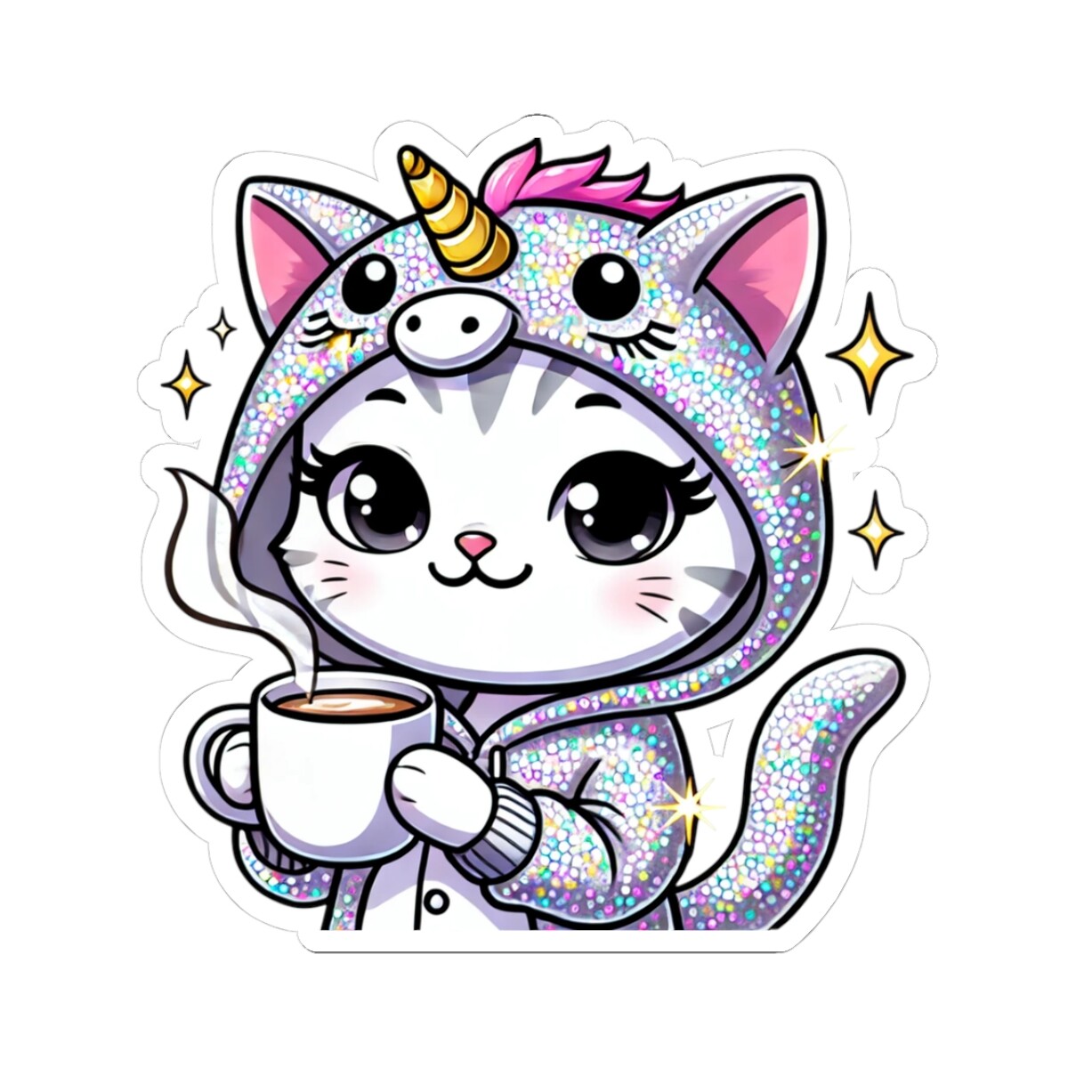 Kawaii Cat Coffee Lover Decal – Cute Cocoa Cat Sticker, Cute Gift