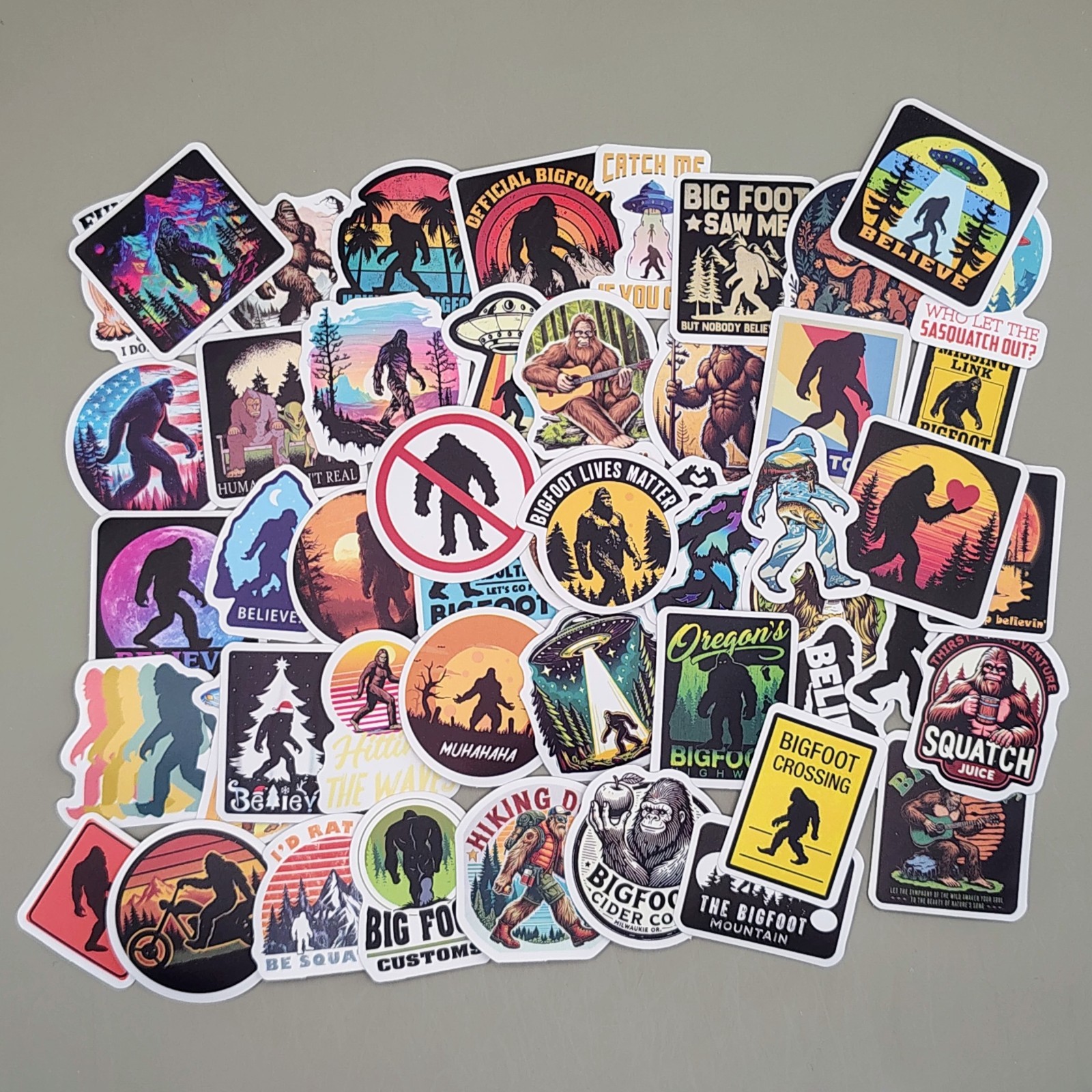 50 Pcs MINI Bigfoot Stickers 1.5" Small Sasquatch Cryptid Camping Phone Decals