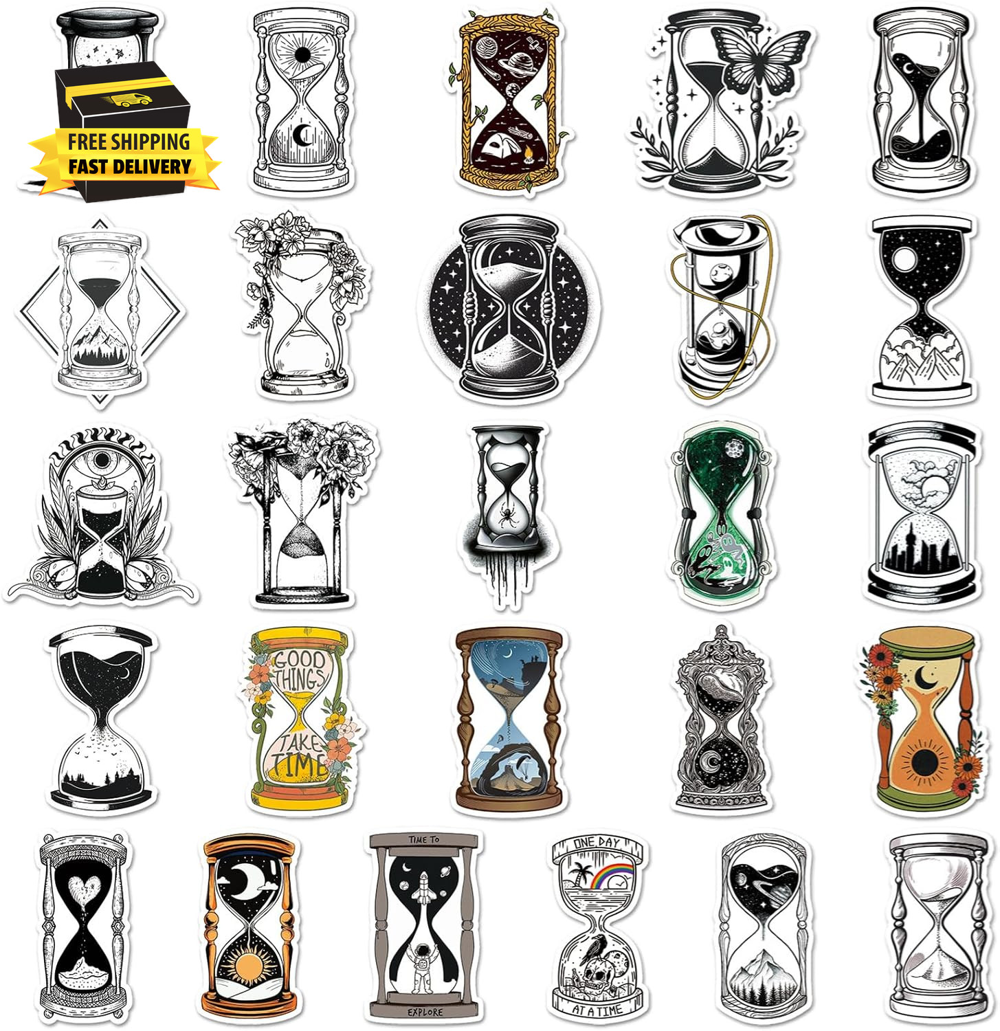 50PCS Magic Hourglass Waterproof Stickers Graffiti Aesthetics Waterproof Vinyl f