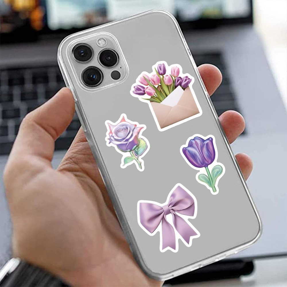 56pcs Cute Aesthetic Purple Stickers for Waterproof Vinyl Decals Water