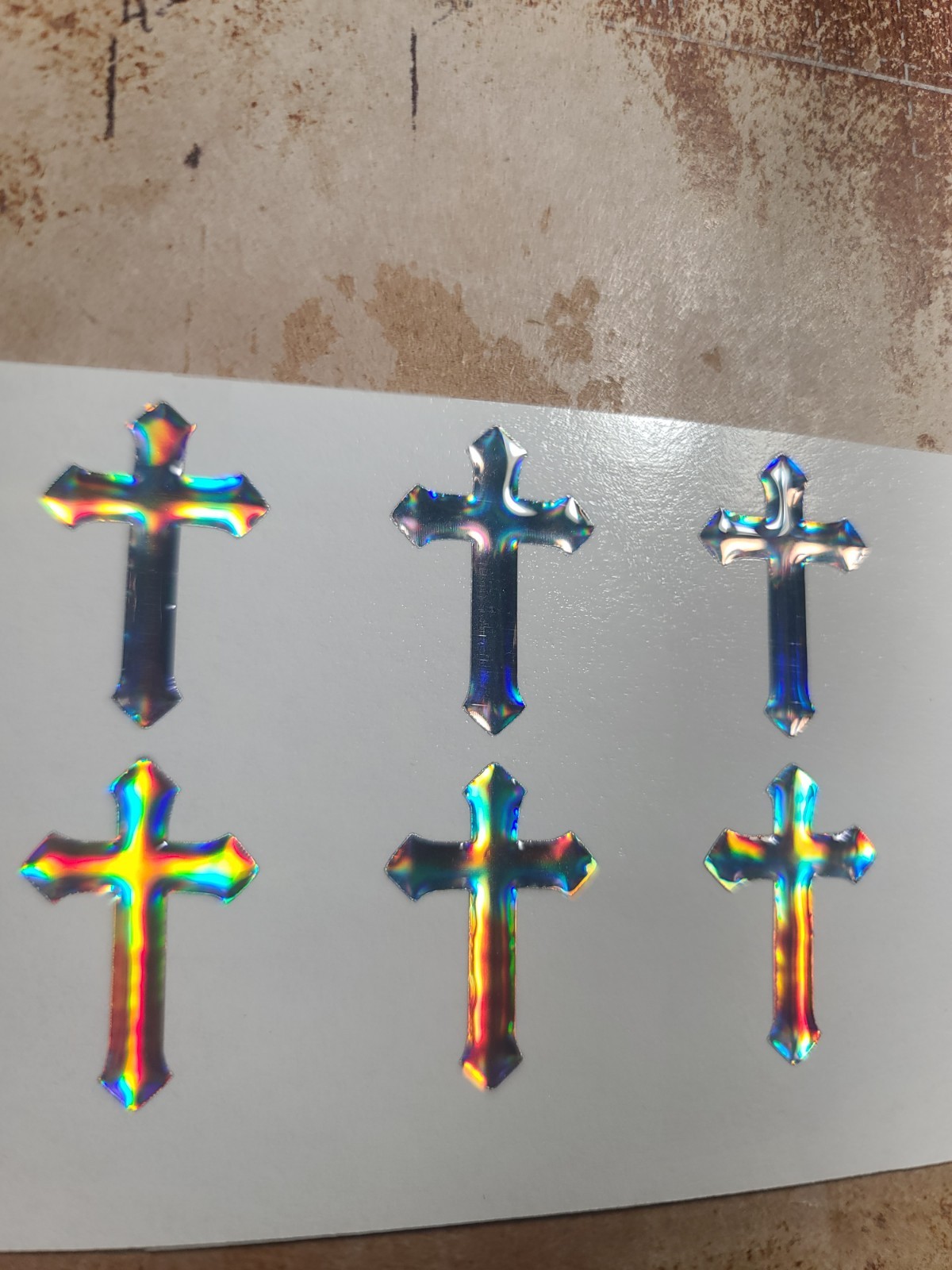 Holographic Religious Resin Cross Mini Decal Stickers Oil Slick Shine (1-inch)