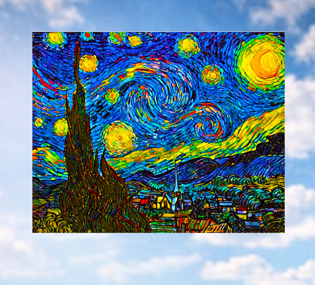 Starry Night Mosaic WINDOW CLING Size 10.2" Repositionable Vinyl