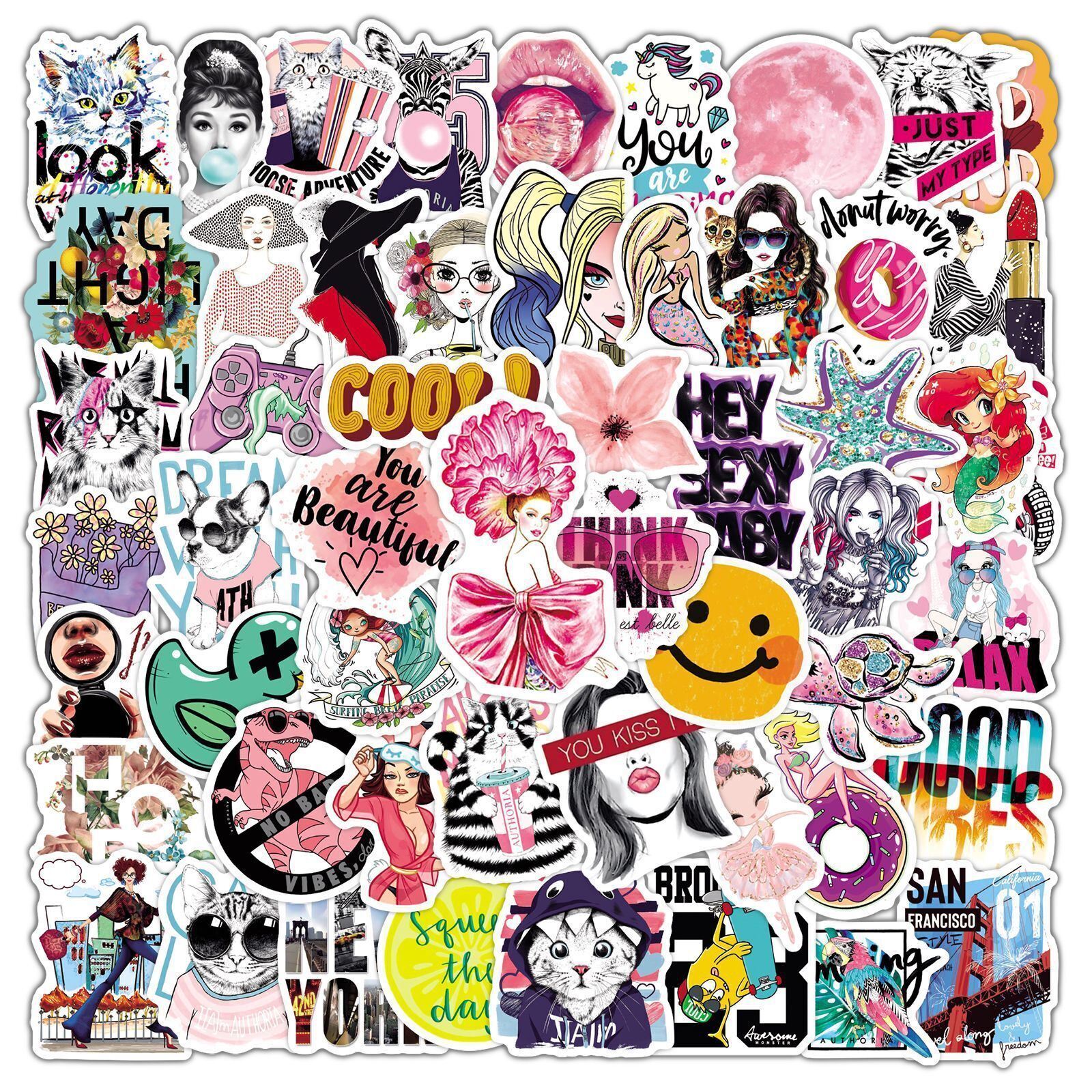 FASHION VOGUE Aesthetic VINYL Stickers~Water Bottle Waterproof Pink Decals
