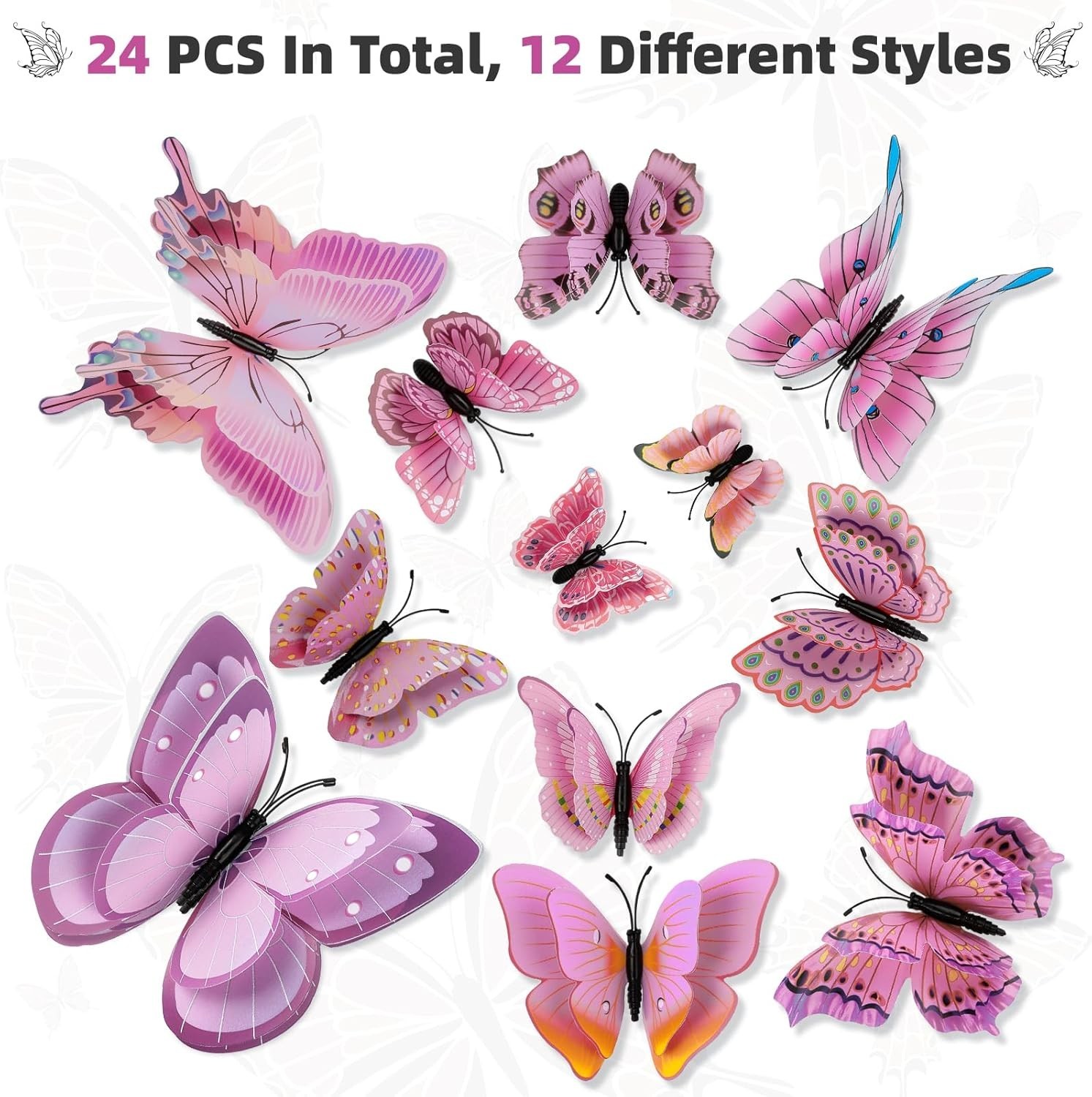 24 PCS 3D Butterfly Decorations With Magnets, Double Layer Magnetic Butterfly St