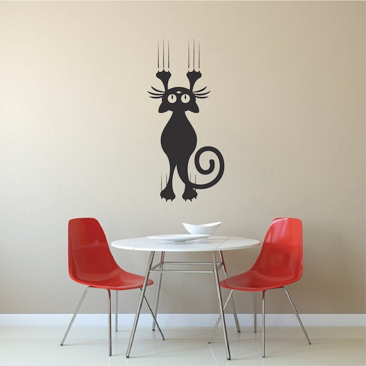 Cat Scratching Wall Decal, Cat Falling Wall Vinyl, Funny Cat Wall Sticker, a96