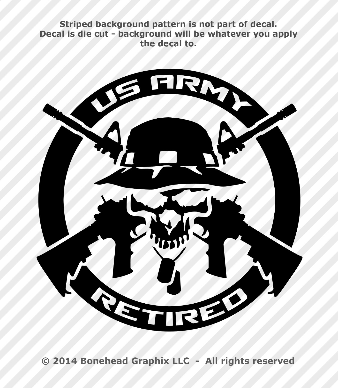 Military Retired AR Logo XS-M Skull Combat Vet Vinyl Decal Window Sticker