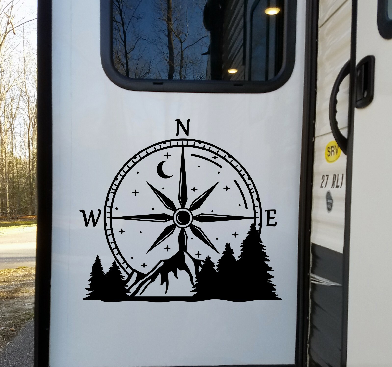 Compass Rose Mountain Vinyl Decal V1 – Forest Graphics for RV – Die Cut Sticker